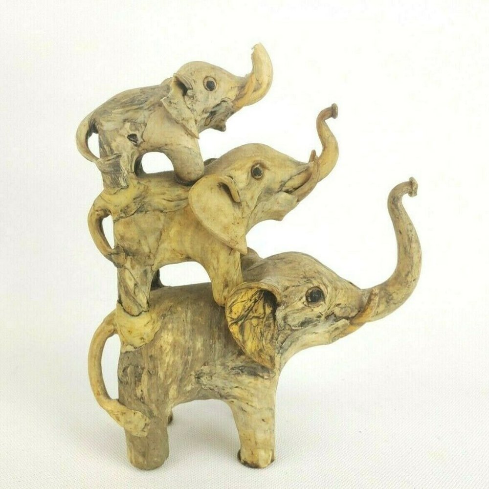 Vintage Crushed Oyster Shell Marbled Clay Rawhide Elephant Figurine
